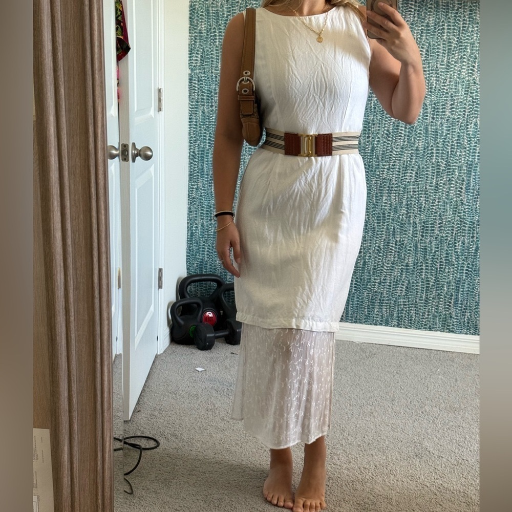 Vintage M.H.M White Sleeveless Dress with Sheer Lace Bottom - Picture 3 of 5